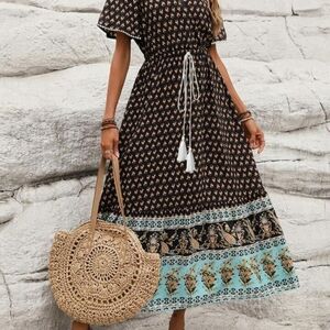 NEW: Bohemian Black and Blue Maxi Dress